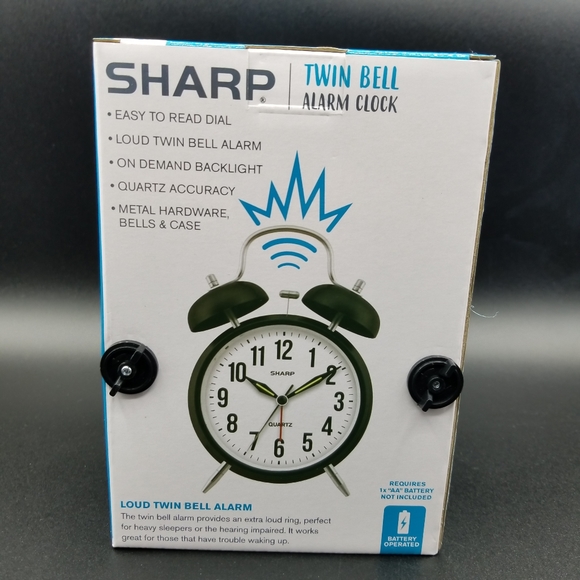 Sharp Black Twin Bell Alarm Clock  Perfect for Heavy Sleepers Loud Bell Alarm - Picture 5 of 6